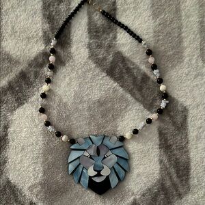 Vintage Geometric Lion Lee Sands Necklace with Black and Blue Beads